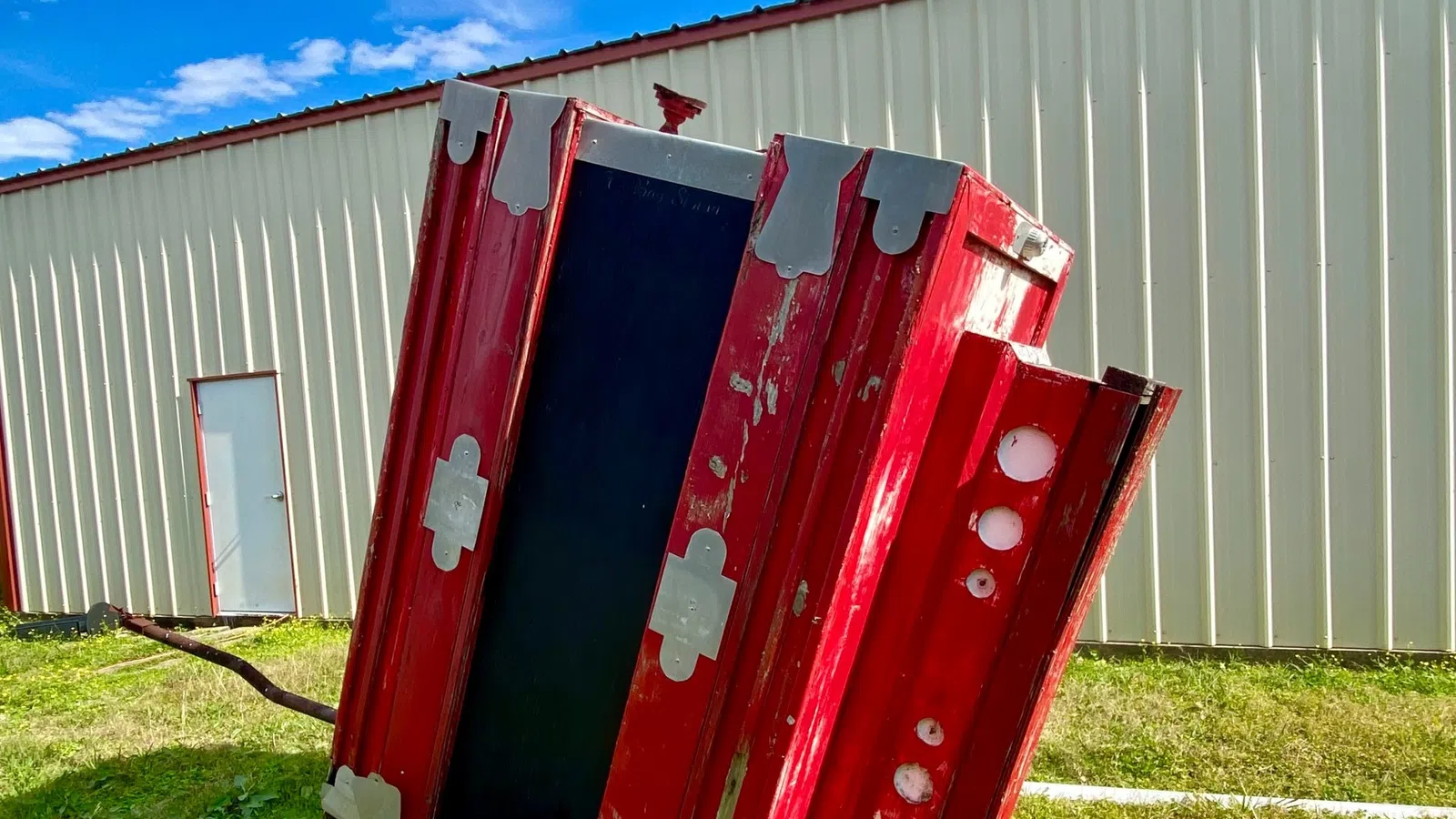 a red metal container