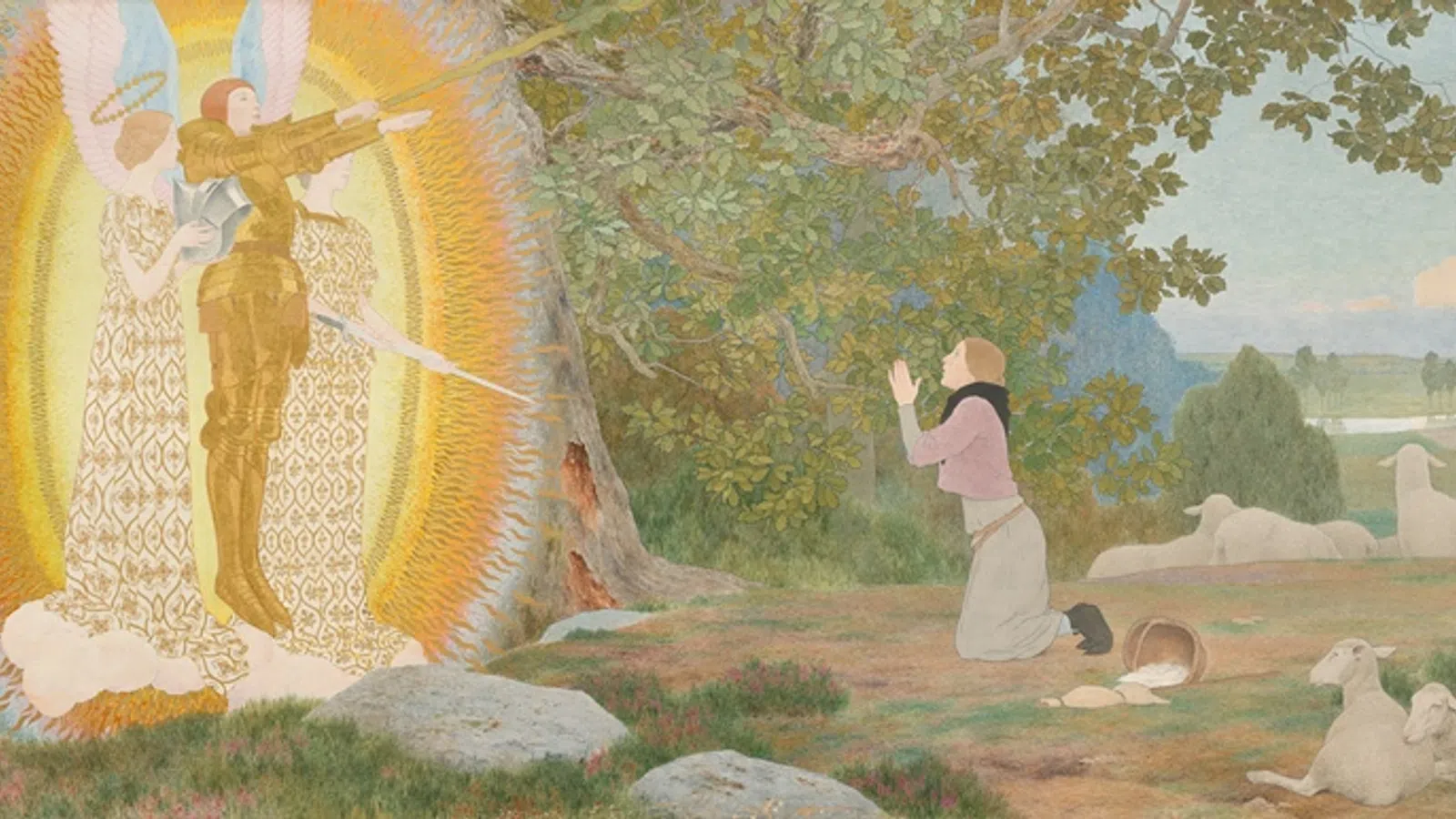 a person sitting on a rock in front of a tree with a large sculpture of a person in