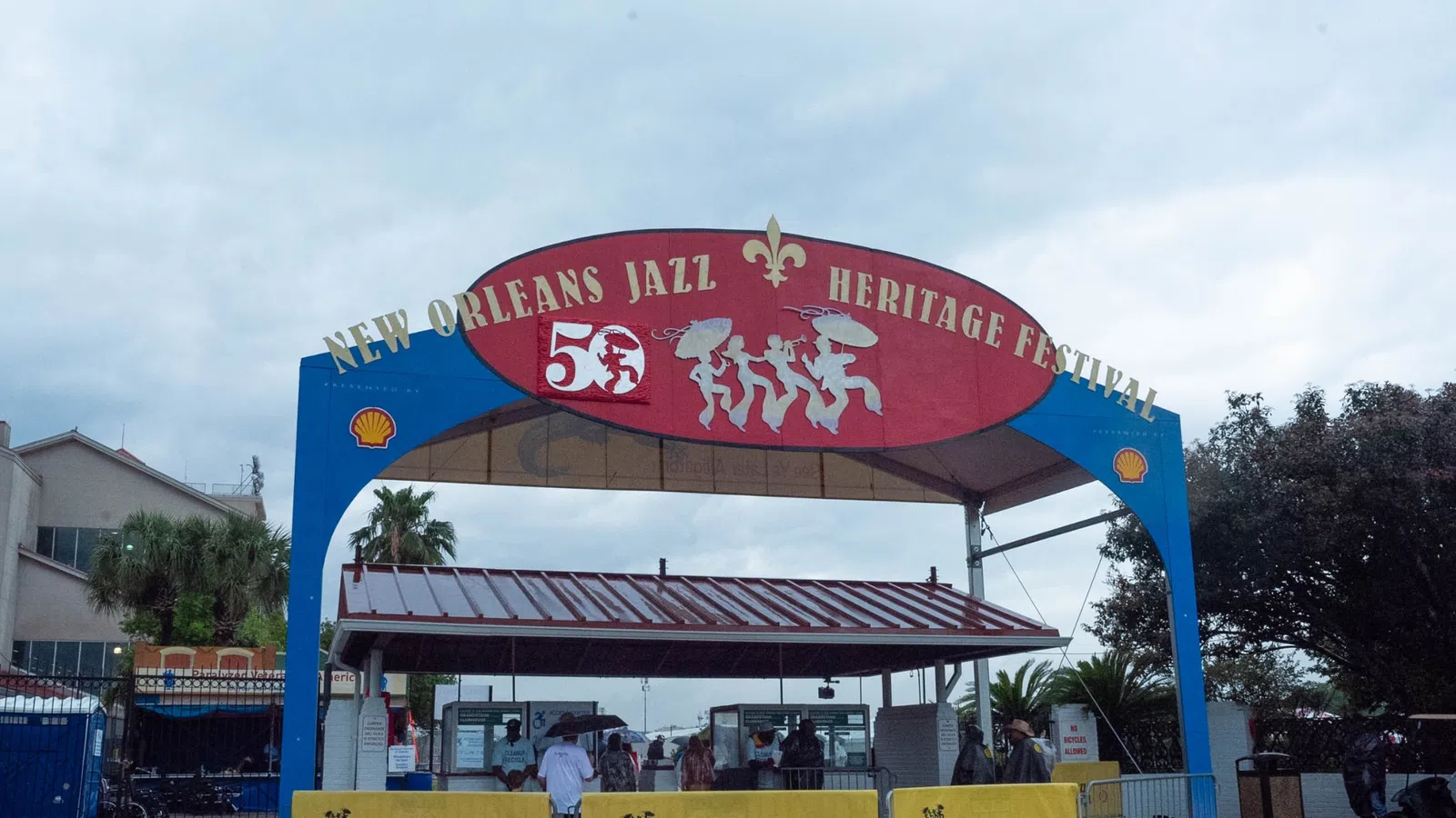 a large red and white sign
