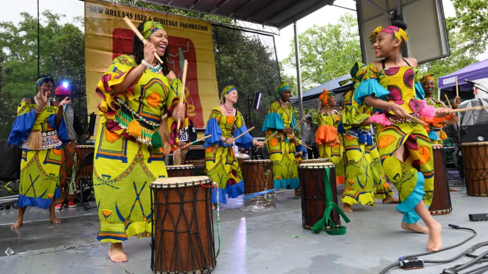 a group of people in colorful clothing