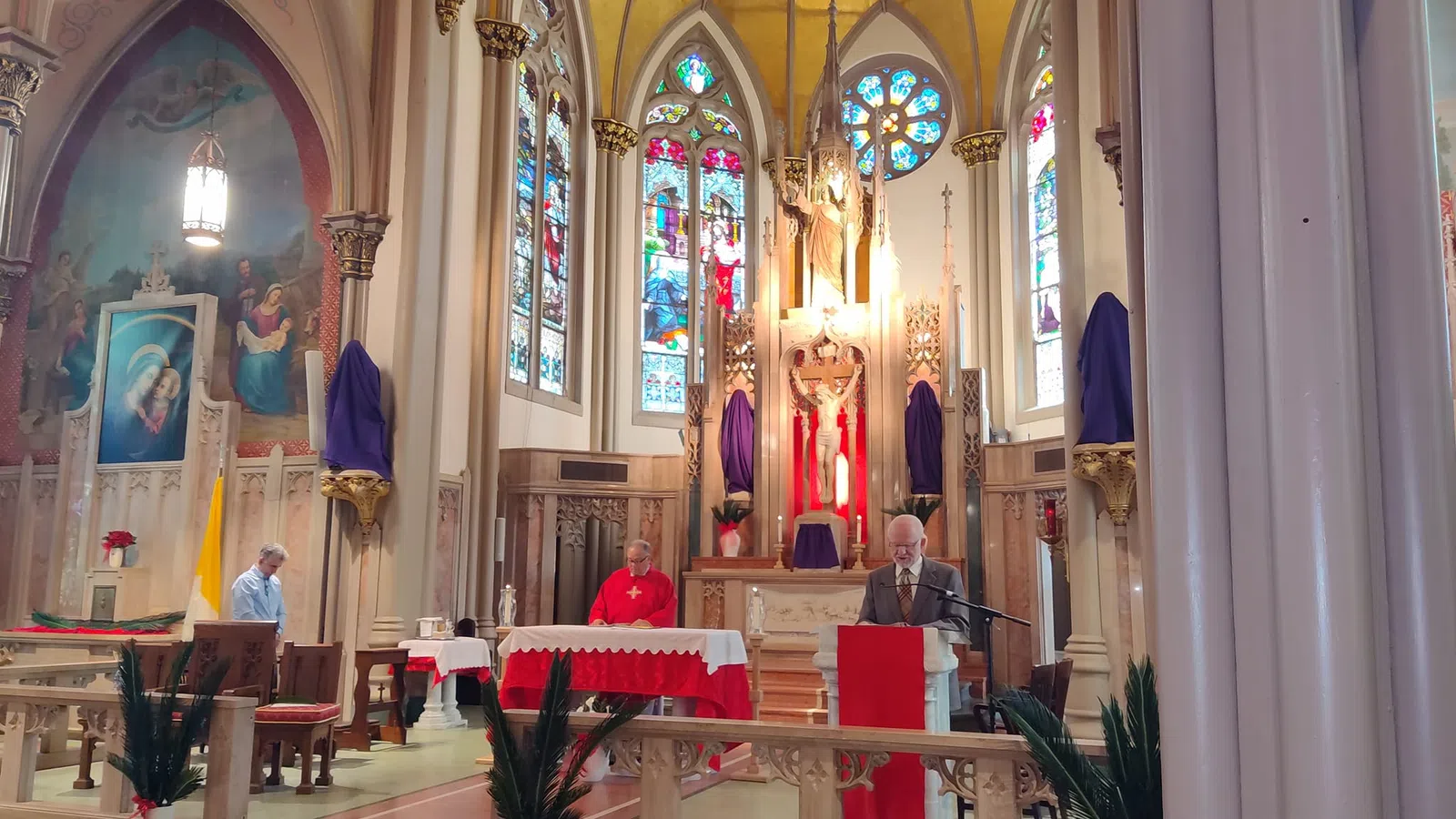 a group of people in a church