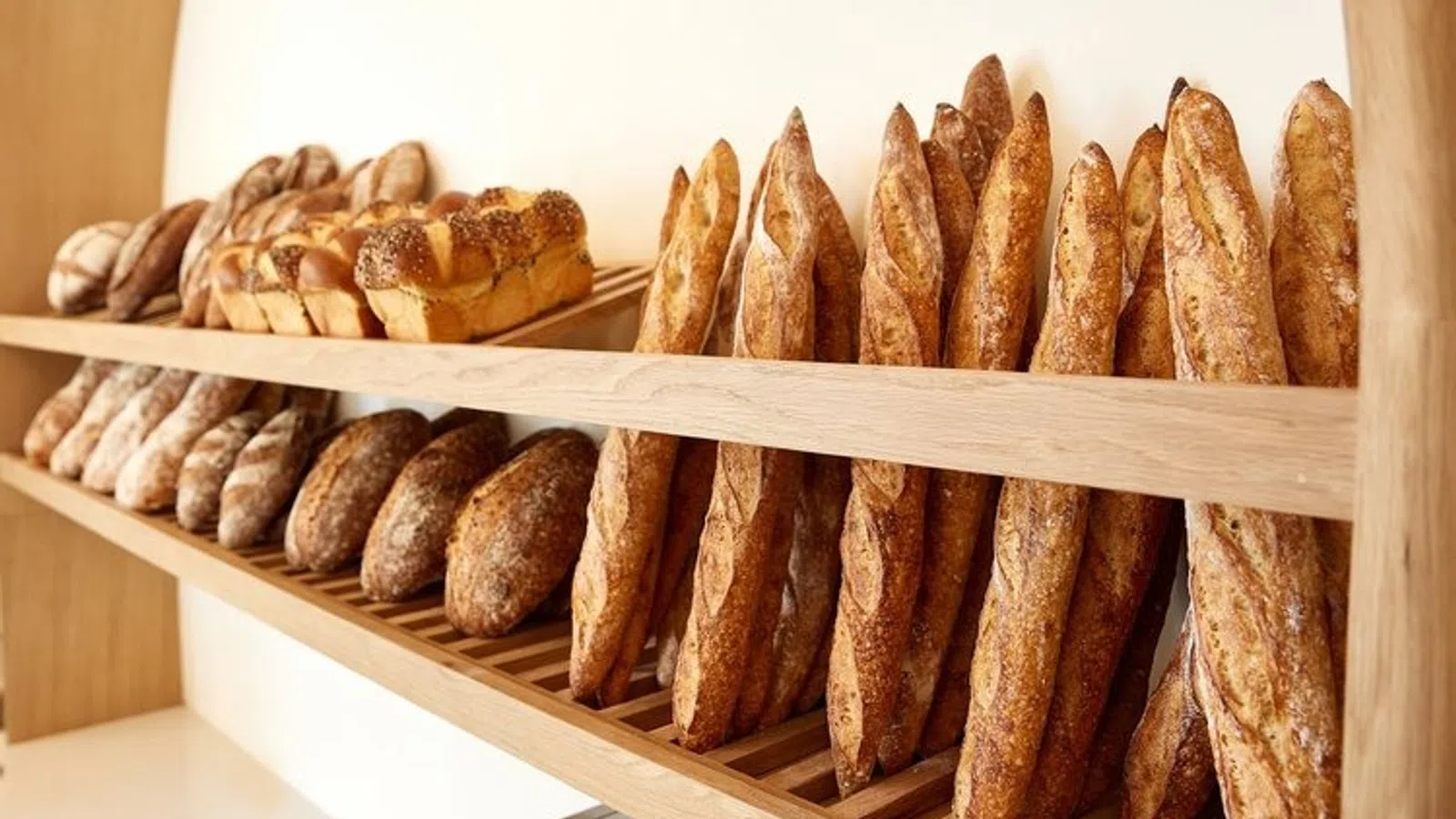 a shelf of pastries