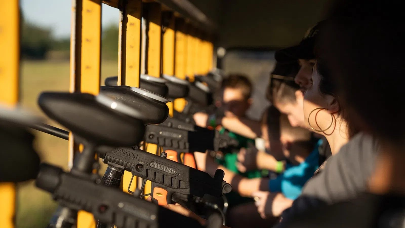 a group of people in a vehicle