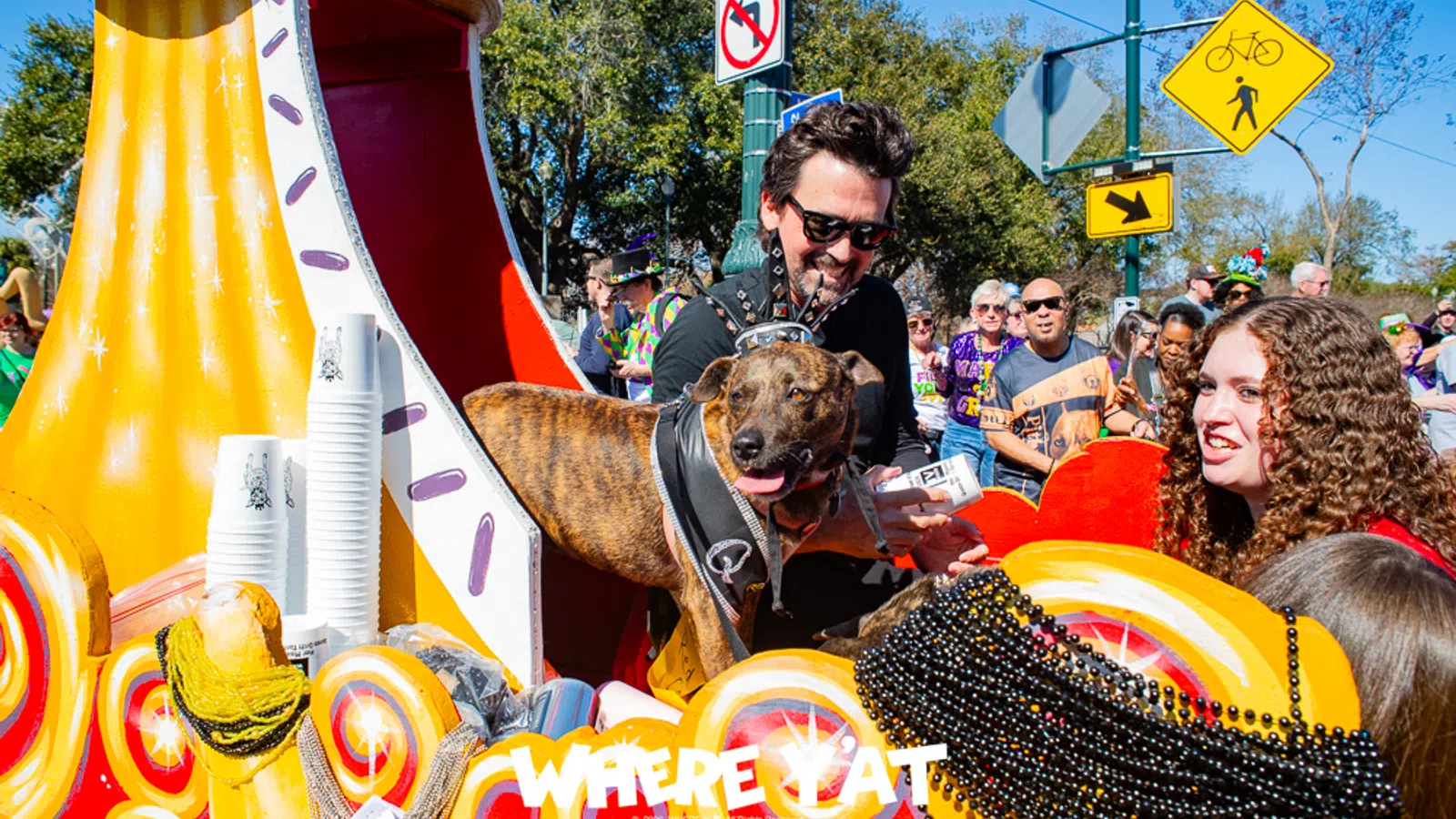 Krewe of Barkus with His Majesty, King JoJo Kravitz and Her Majesty, Queen Drift Torres with rolls through the French Quarter on Sunday Feb. 8, 2026 #kingjojokravitz #queendrifttorres #lennyktravitz #kreweofbarkus2026