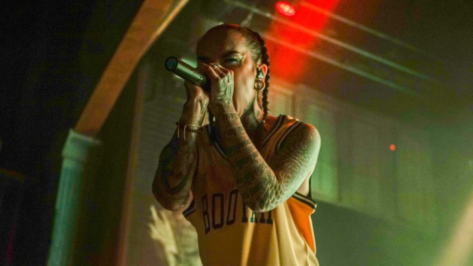a person singing into a microphone
