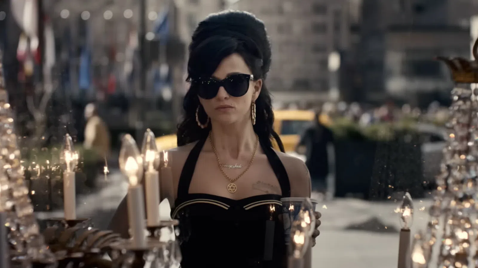 a woman wearing sunglasses