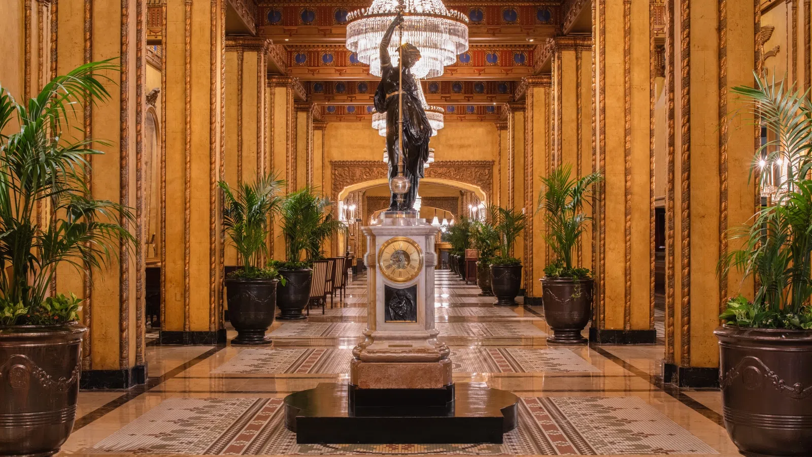 a statue in a building