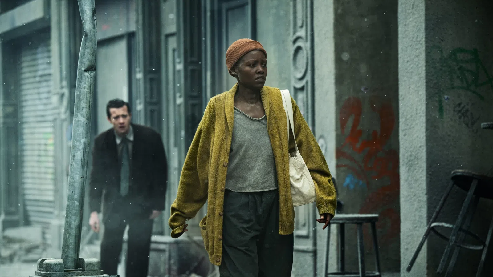 a person walking down a street