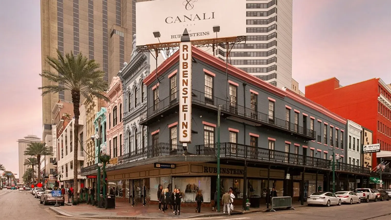 a street with a building on the side