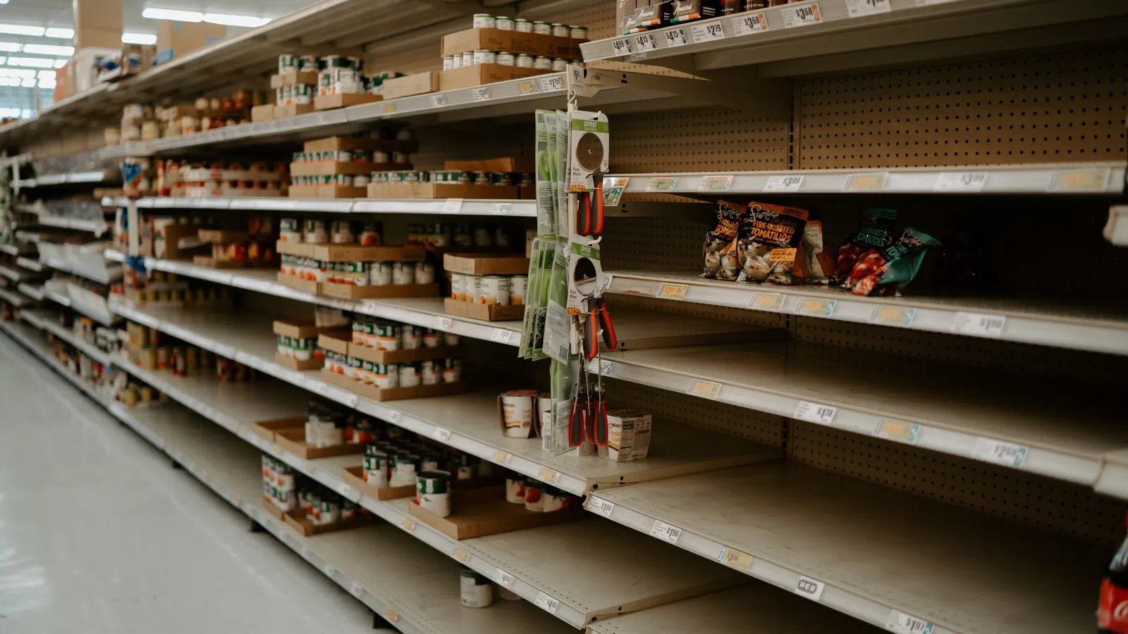 shelves of food in a store