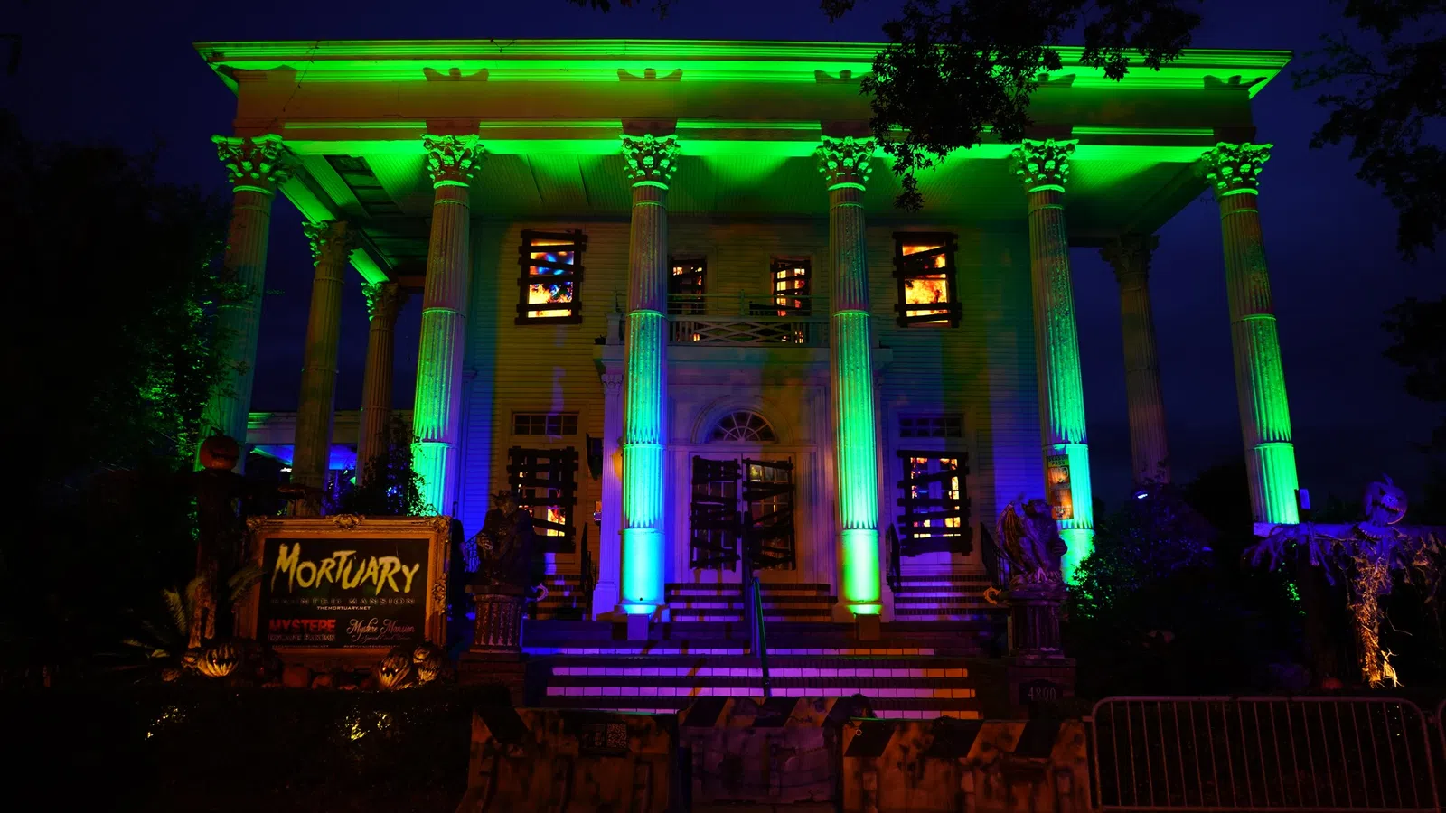 a house with bright lights