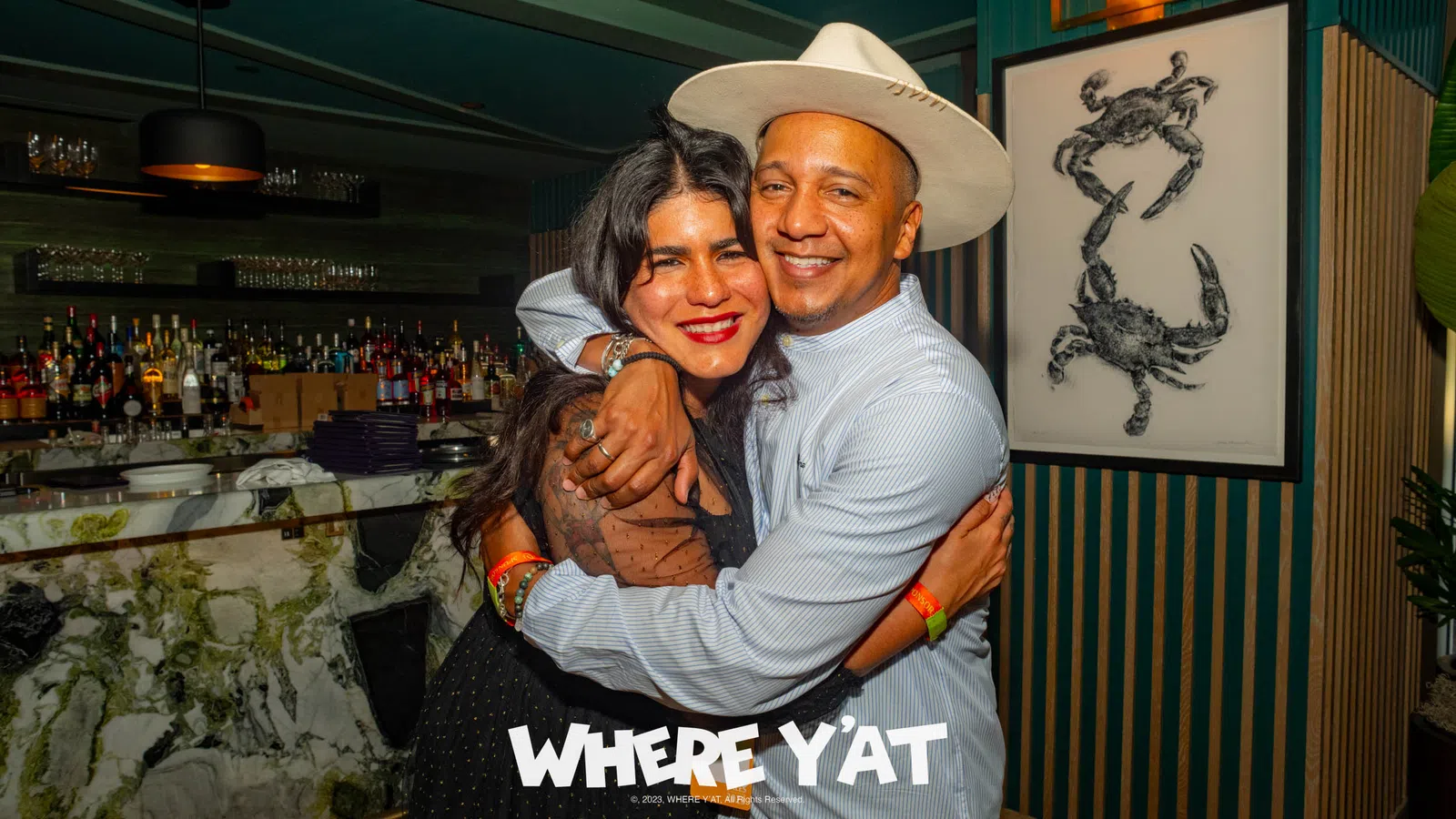 a man and woman hugging