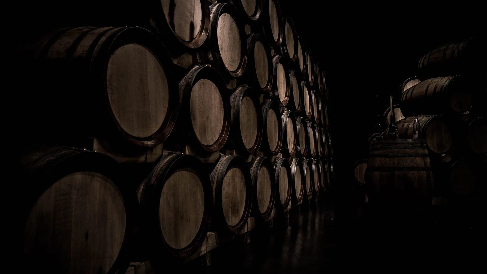 a group of wooden barrels