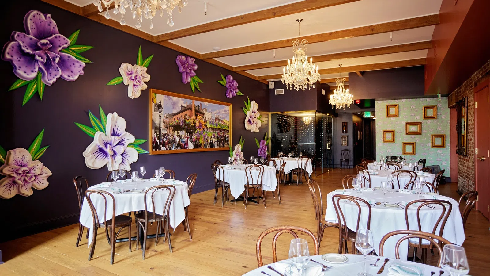a room with tables and chairs