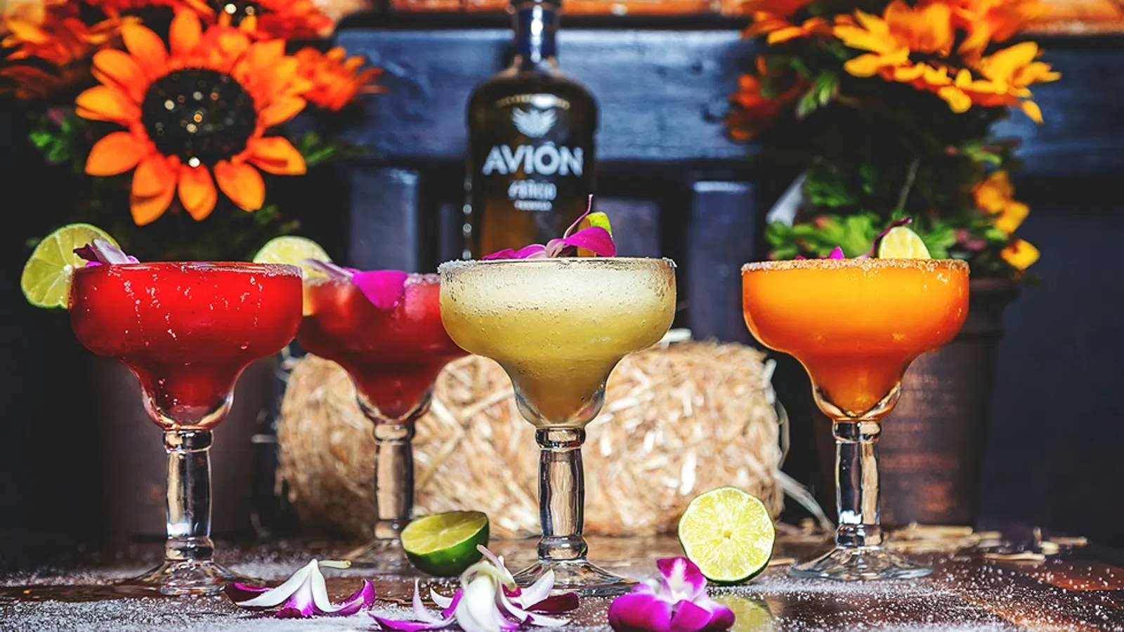 a group of drinks on a table