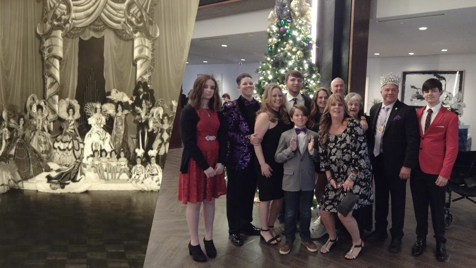 a group of people posing for a photo in front of a christmas tree
