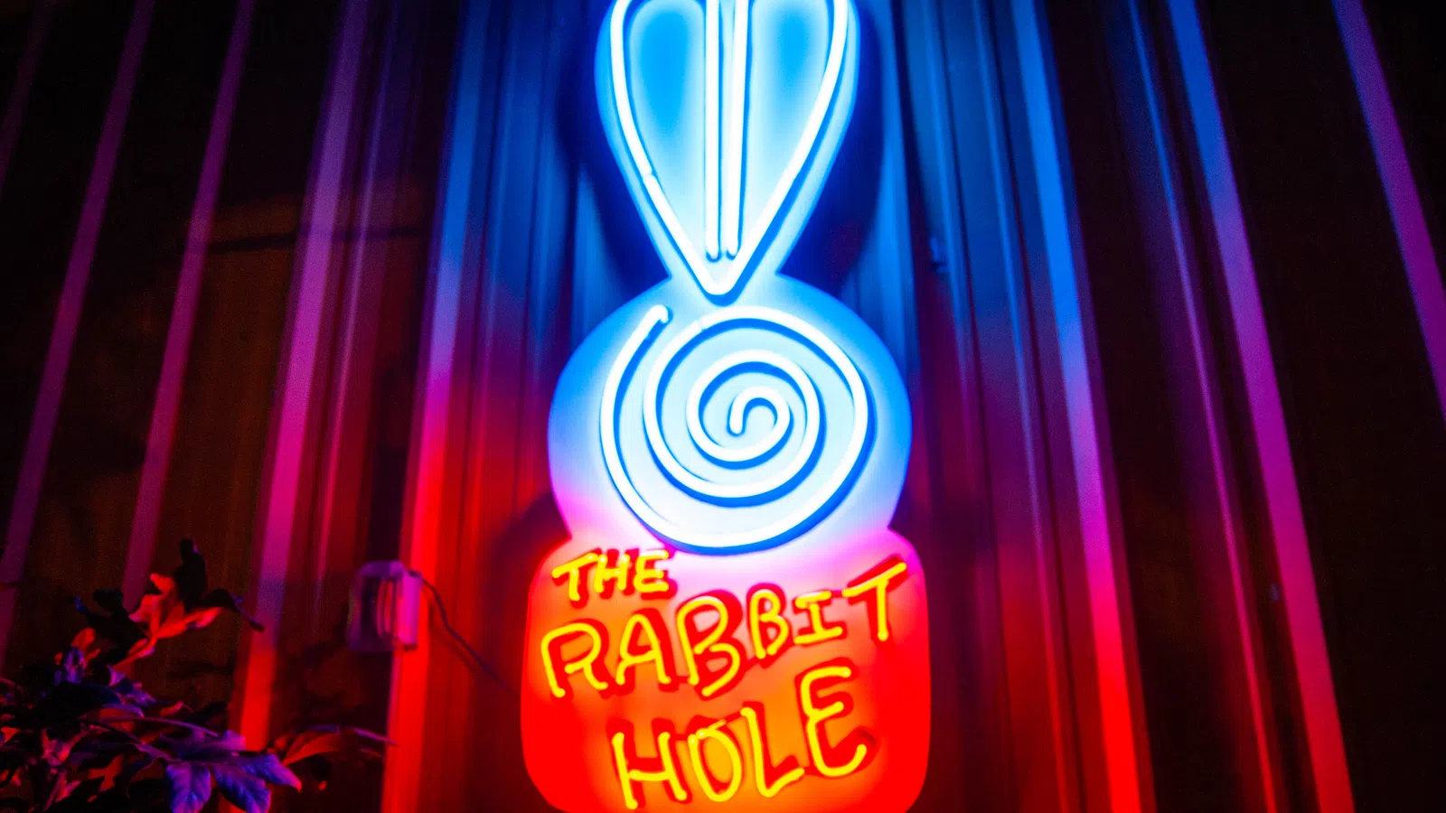 a neon sign with a blue light