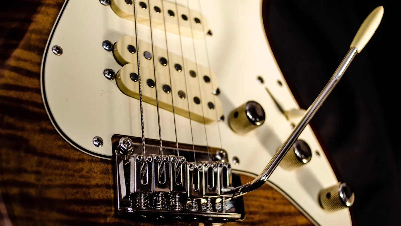 a close up of a guitar