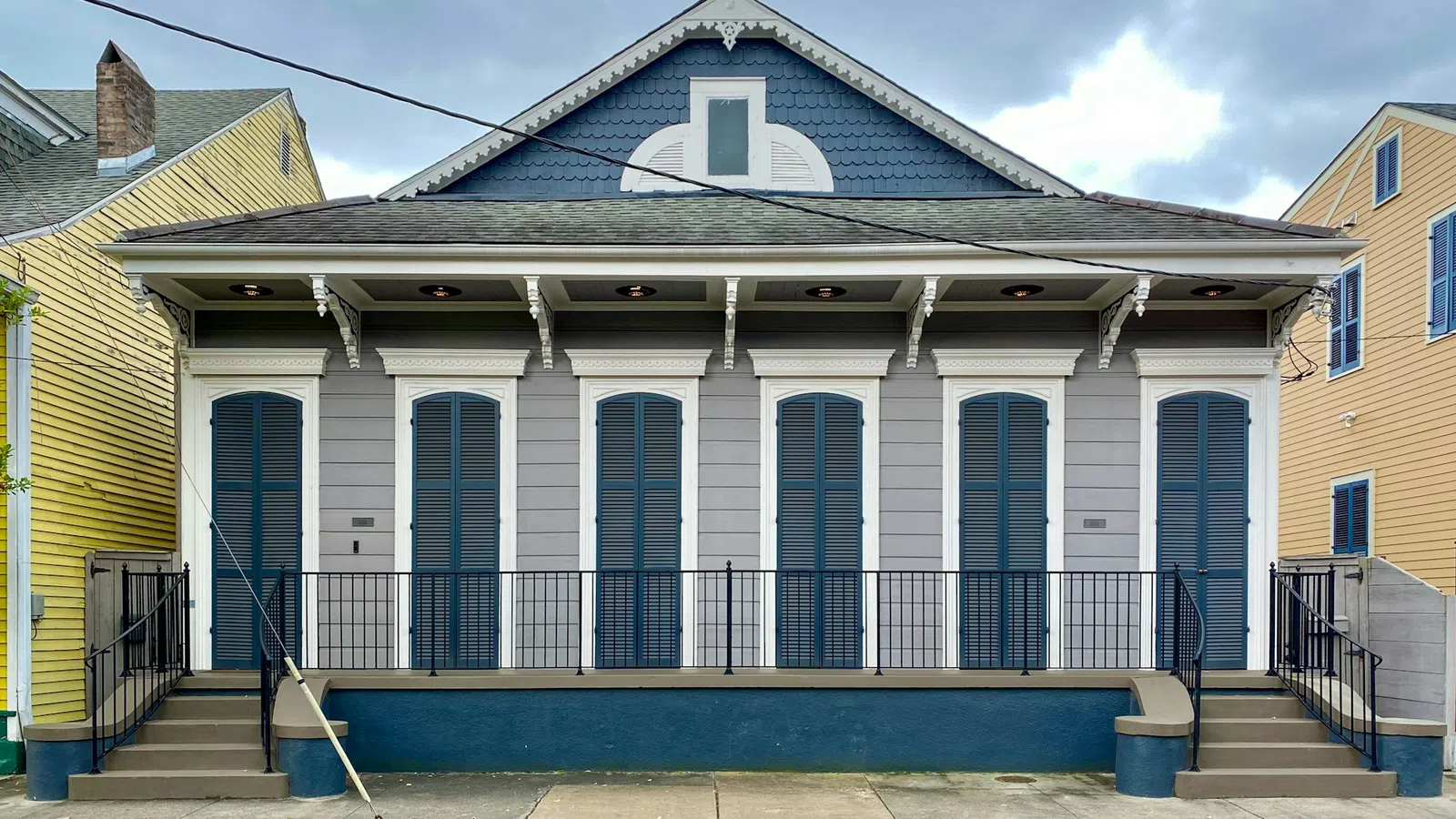 a building with blue doors