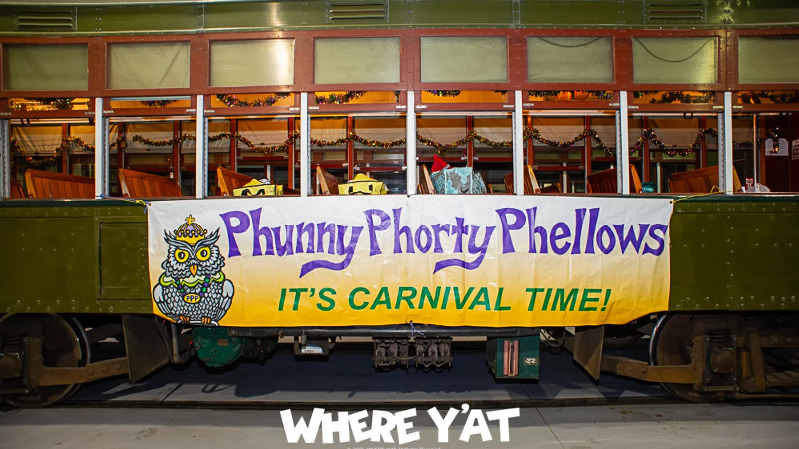a train with a sign on it