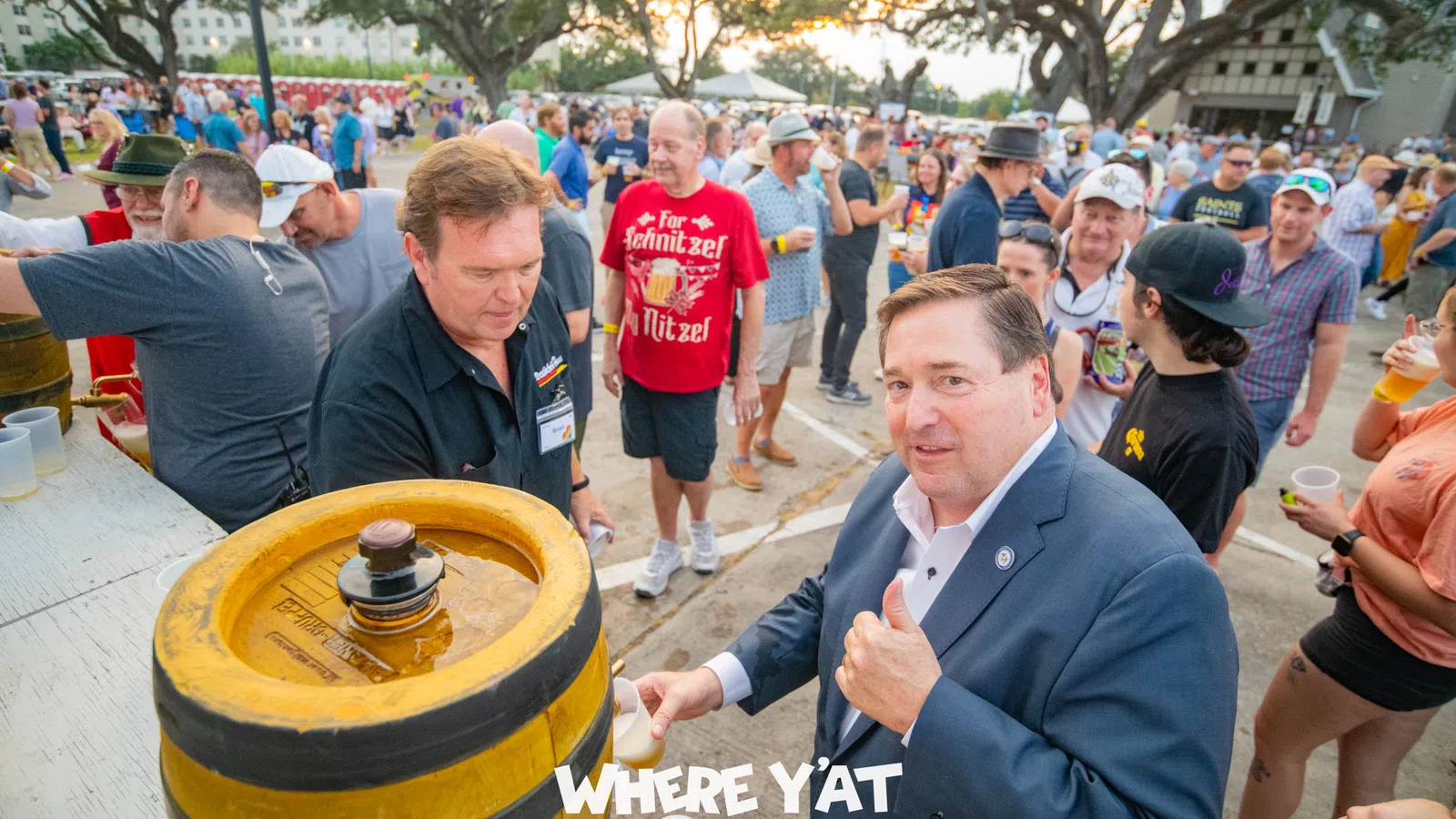 Billy Nungesser holding a yellow barrel