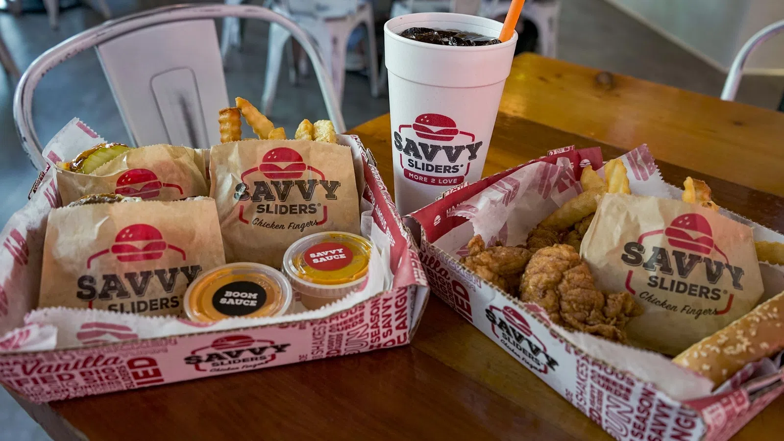 a table with food and drink on it
