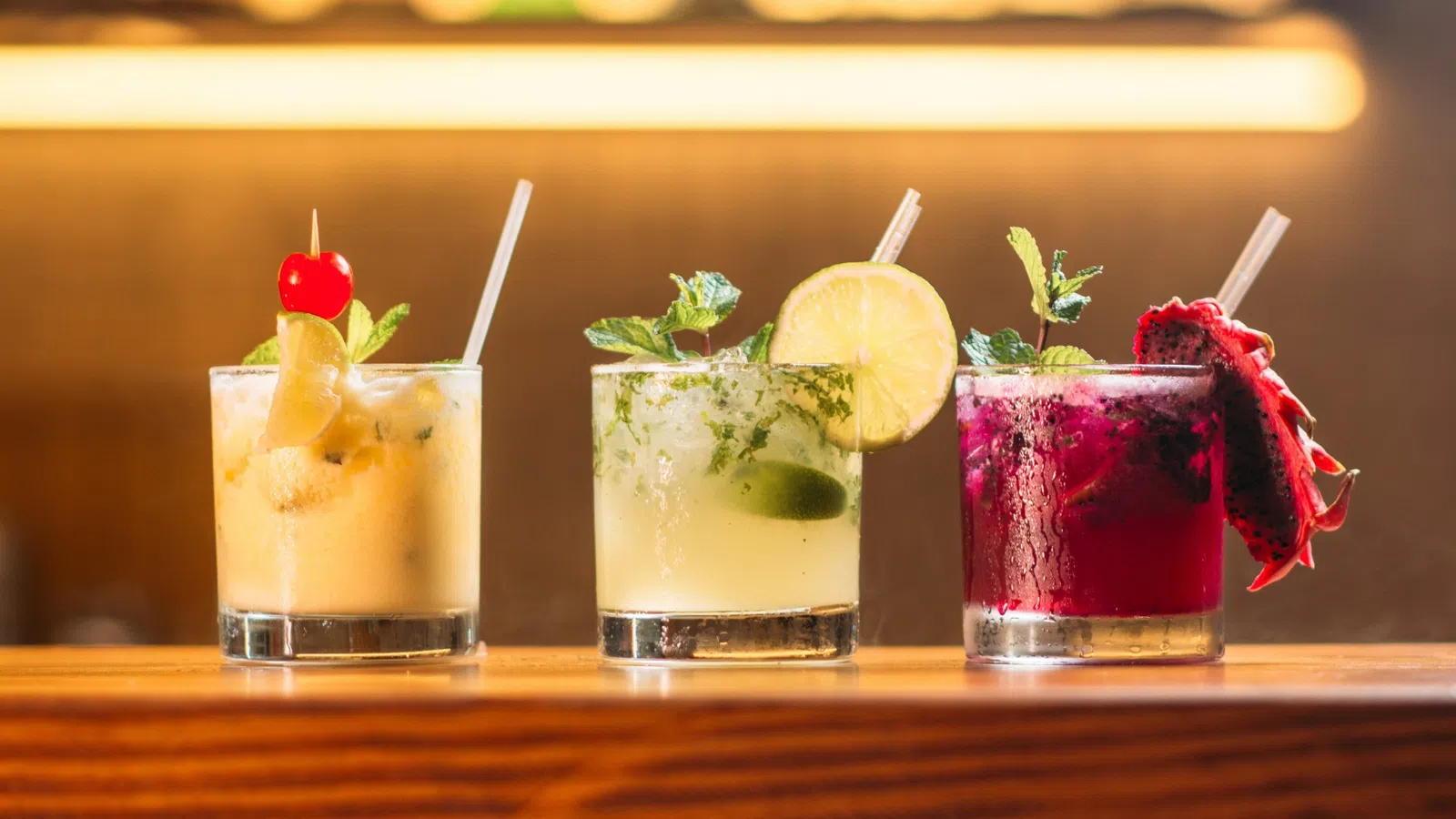 a group of colorful drinks