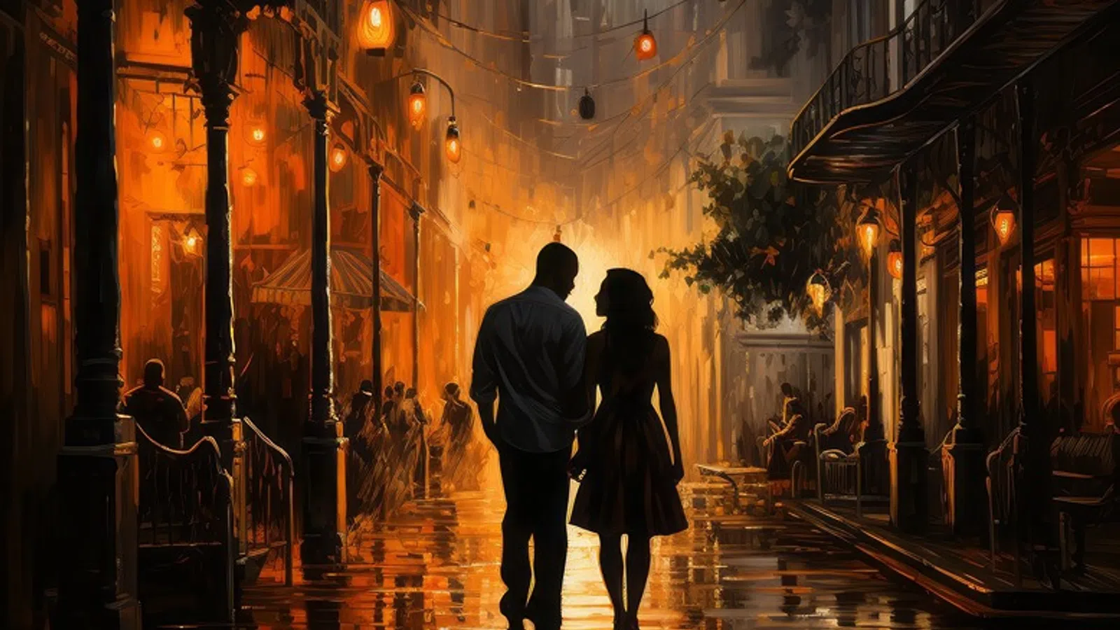 a man and woman walking down a wet street