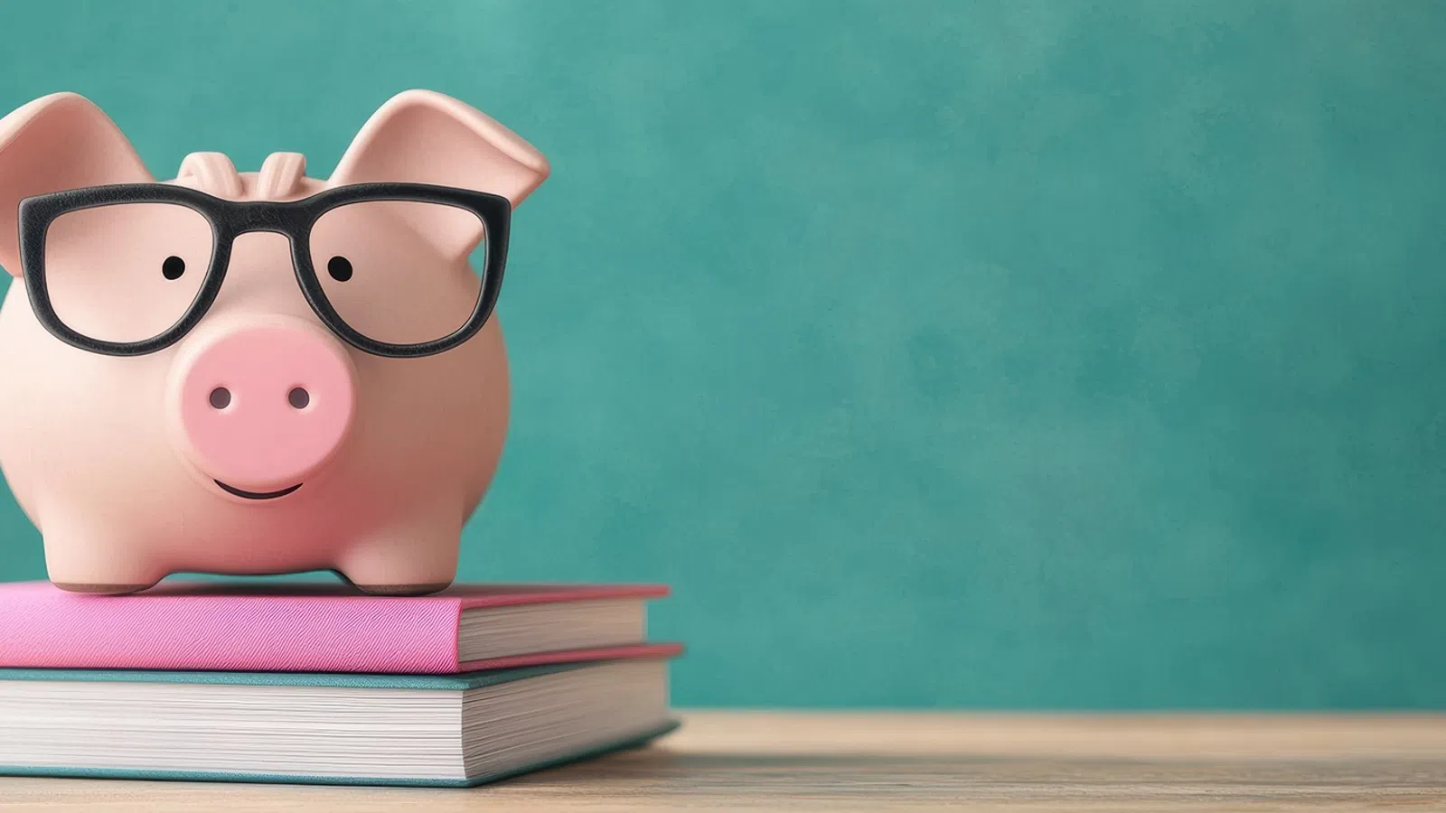 a piggy bank on a stack of books