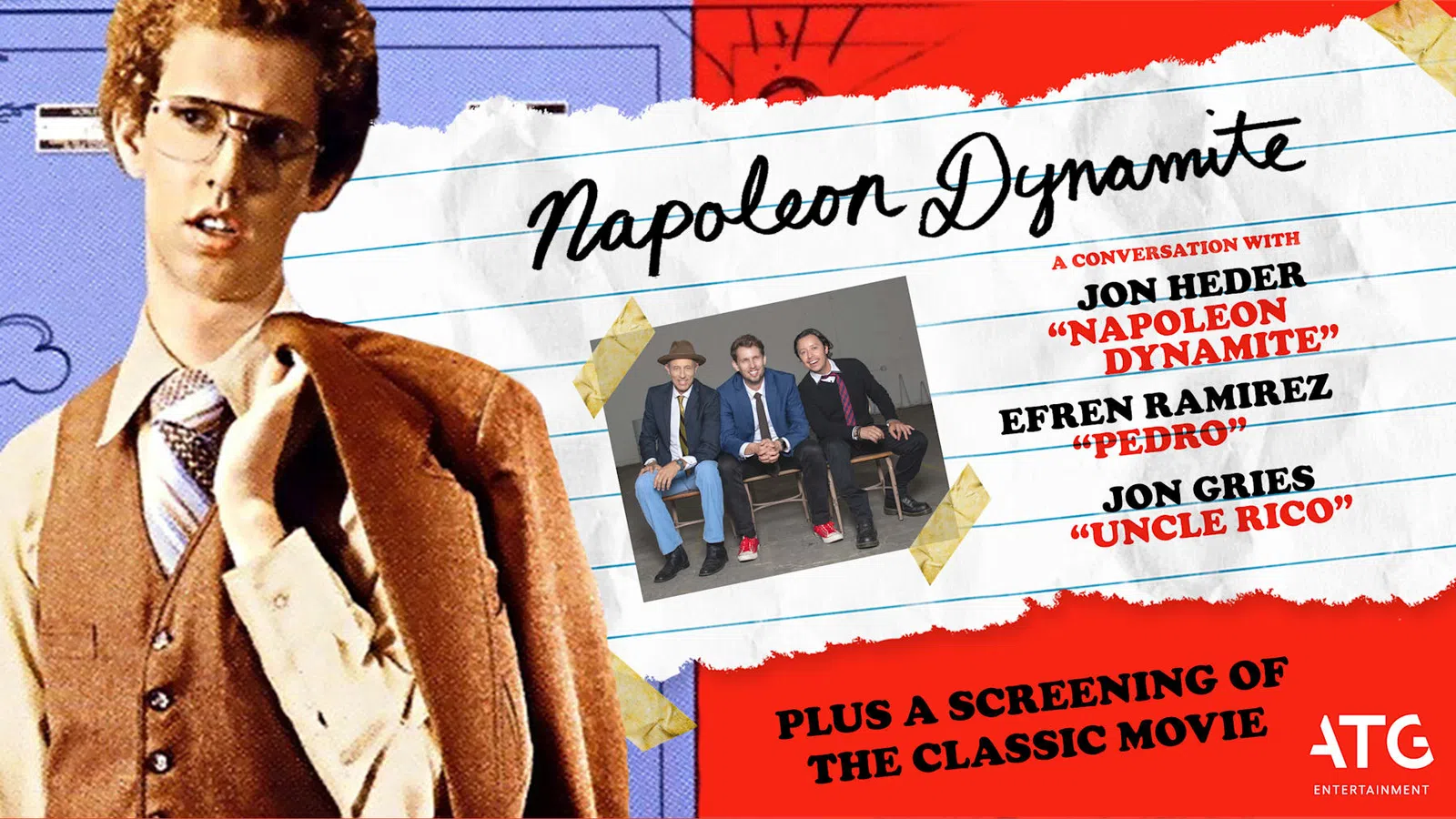 Napoleon Dynamite movie promotional image featuring main character and cast conversation details
