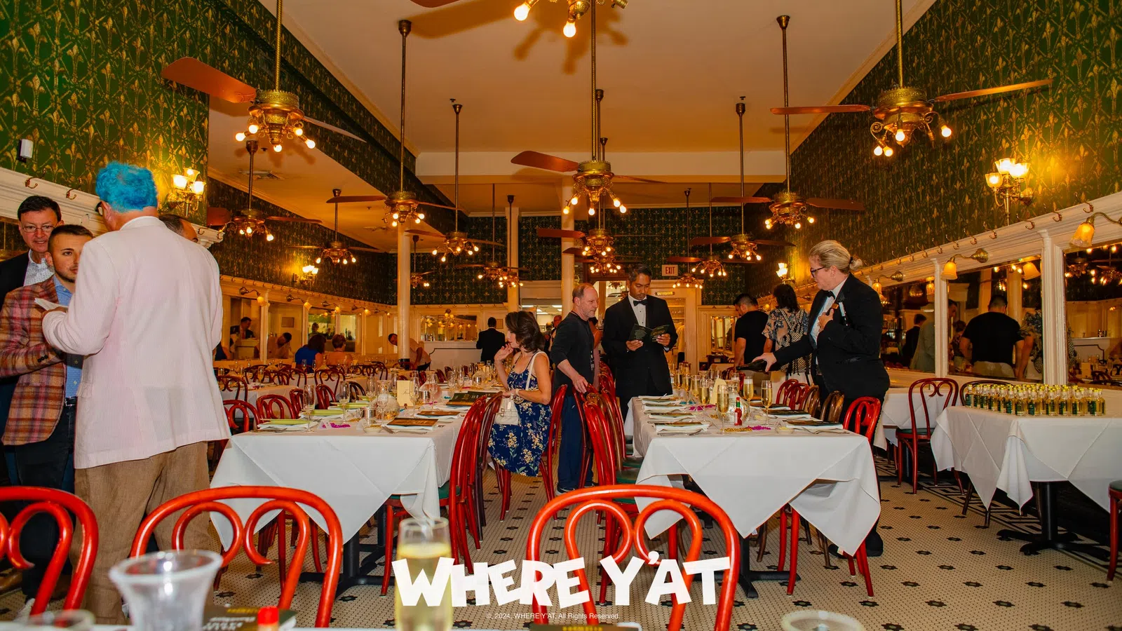a group of people at a restaurant