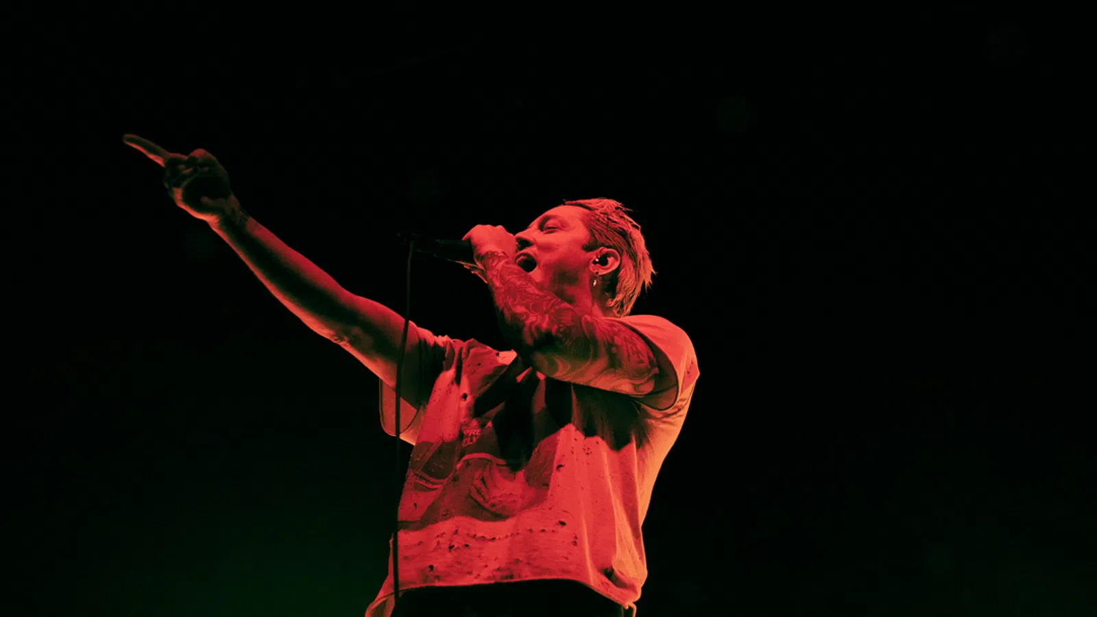 a person singing into a microphone