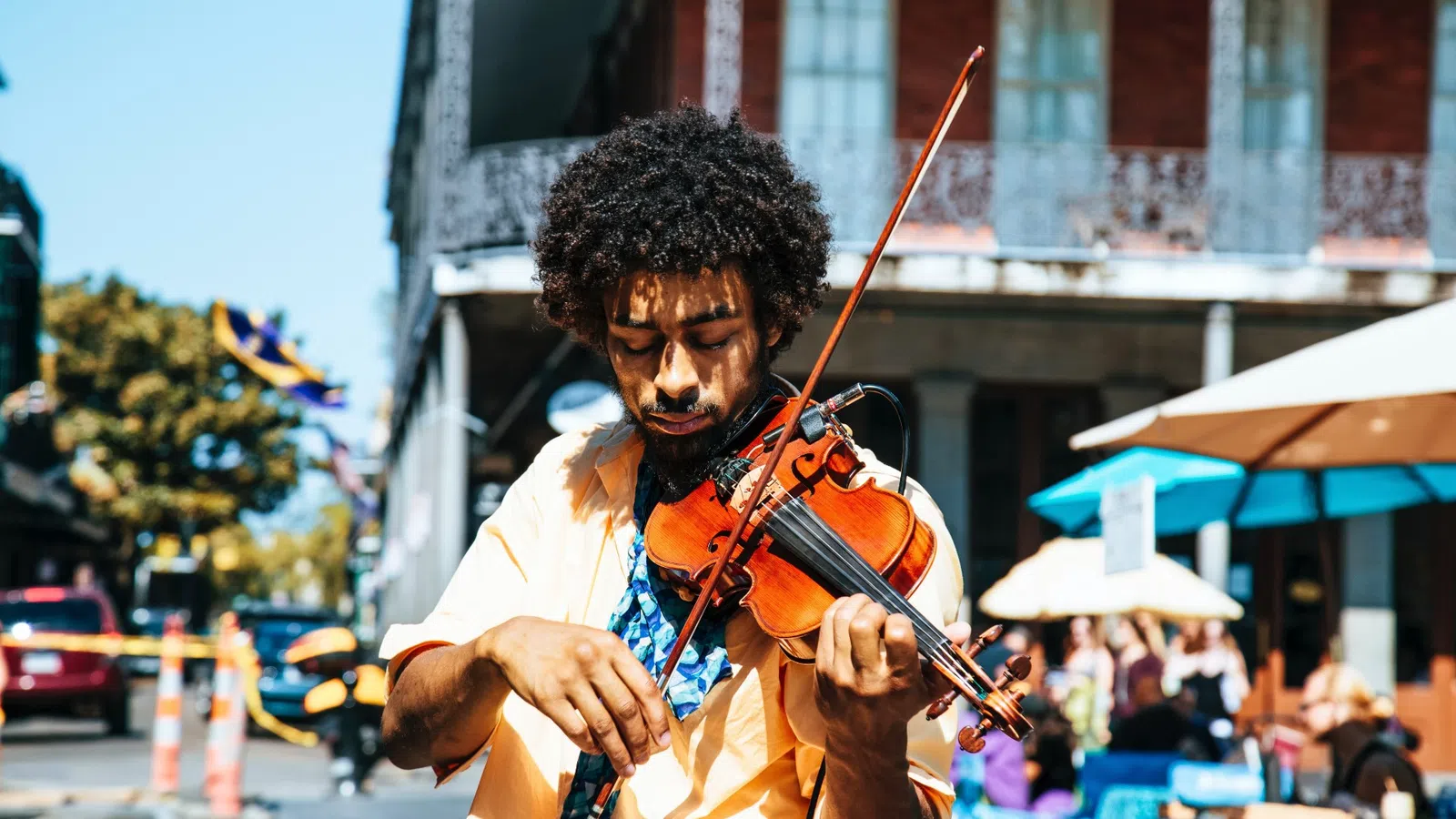 a man playing a violin