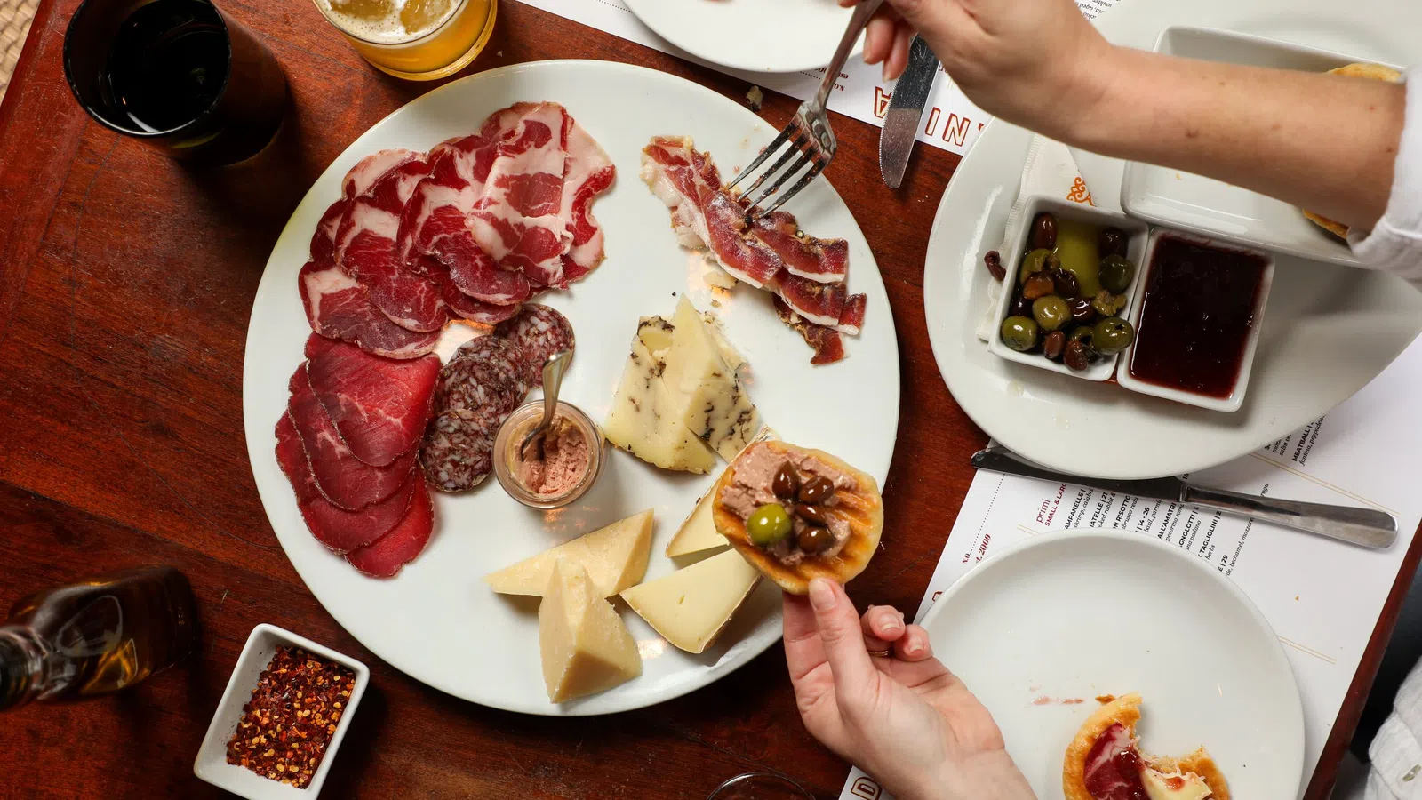 a table with plates of food