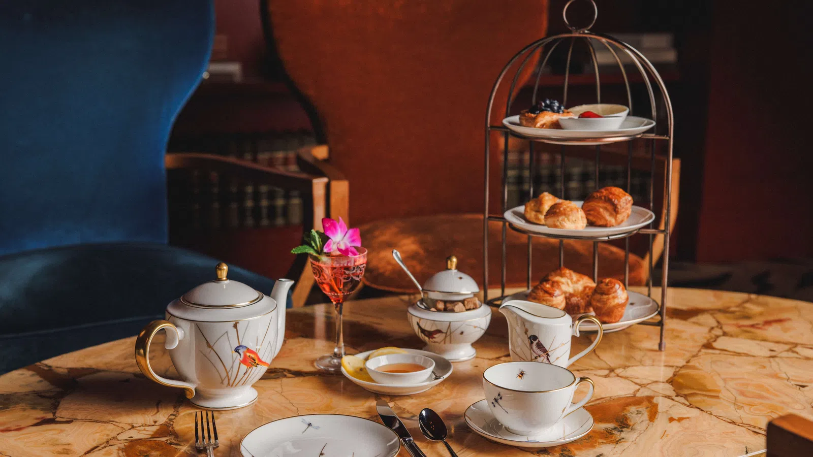 a table with plates and cups on it