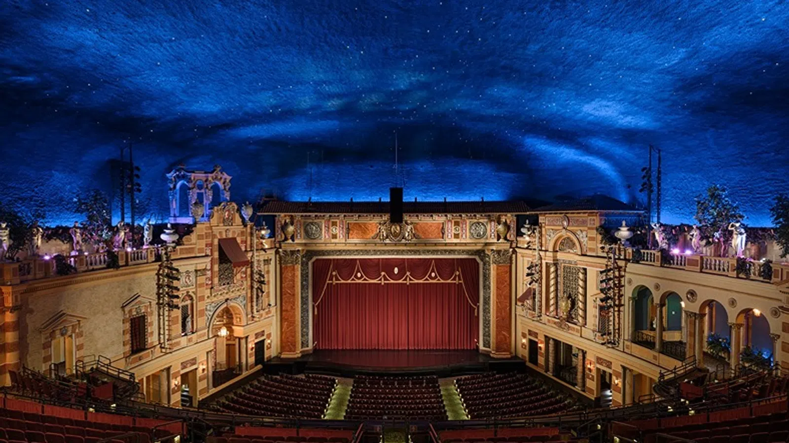 a large building with a stage in front of it