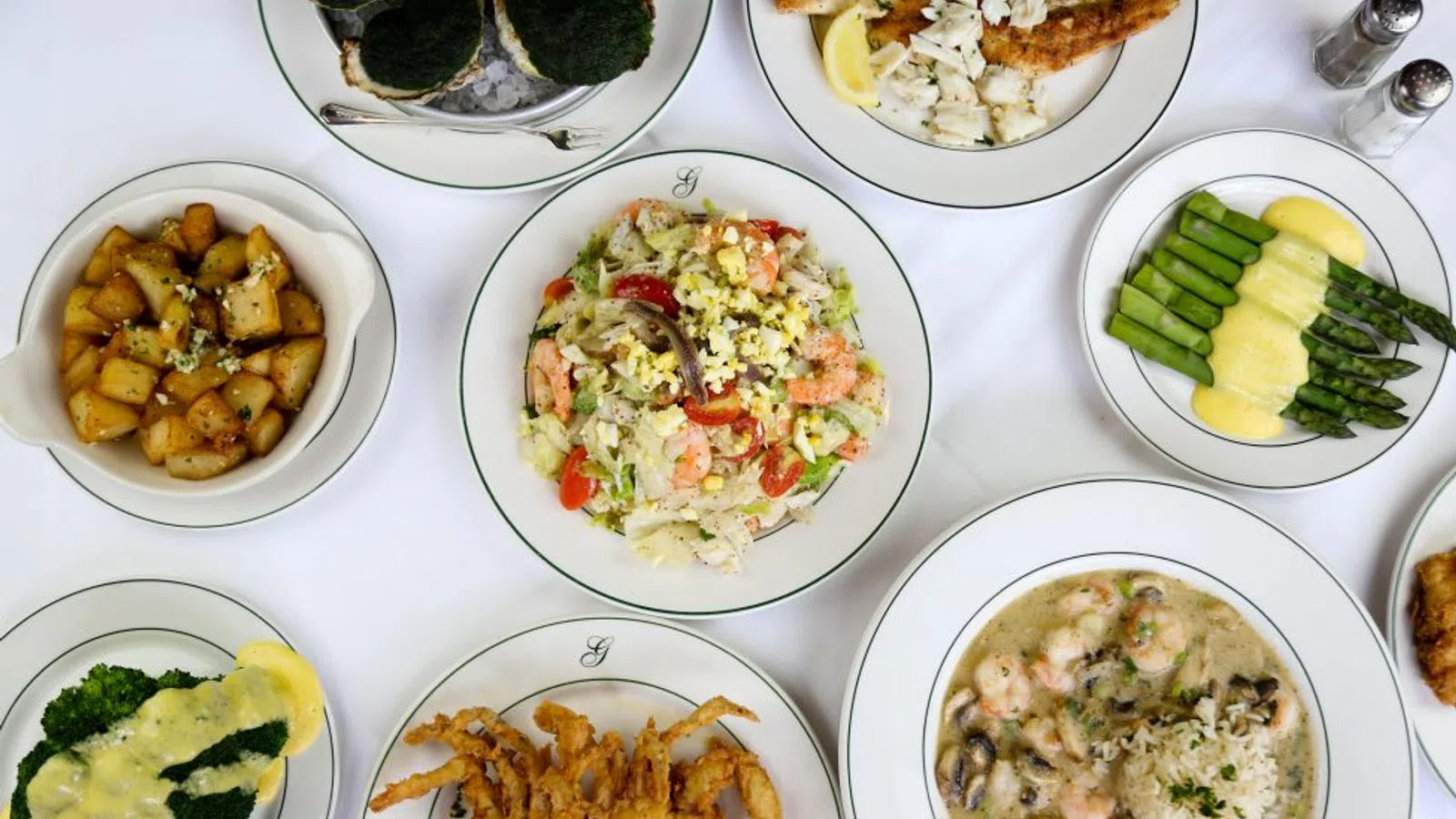 a table full of plates of food