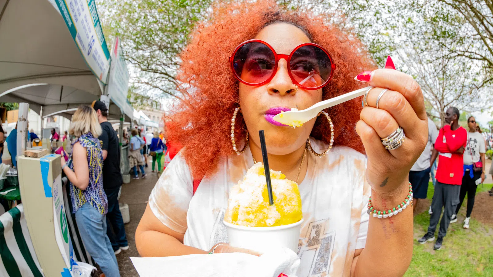 a person eating a dessert