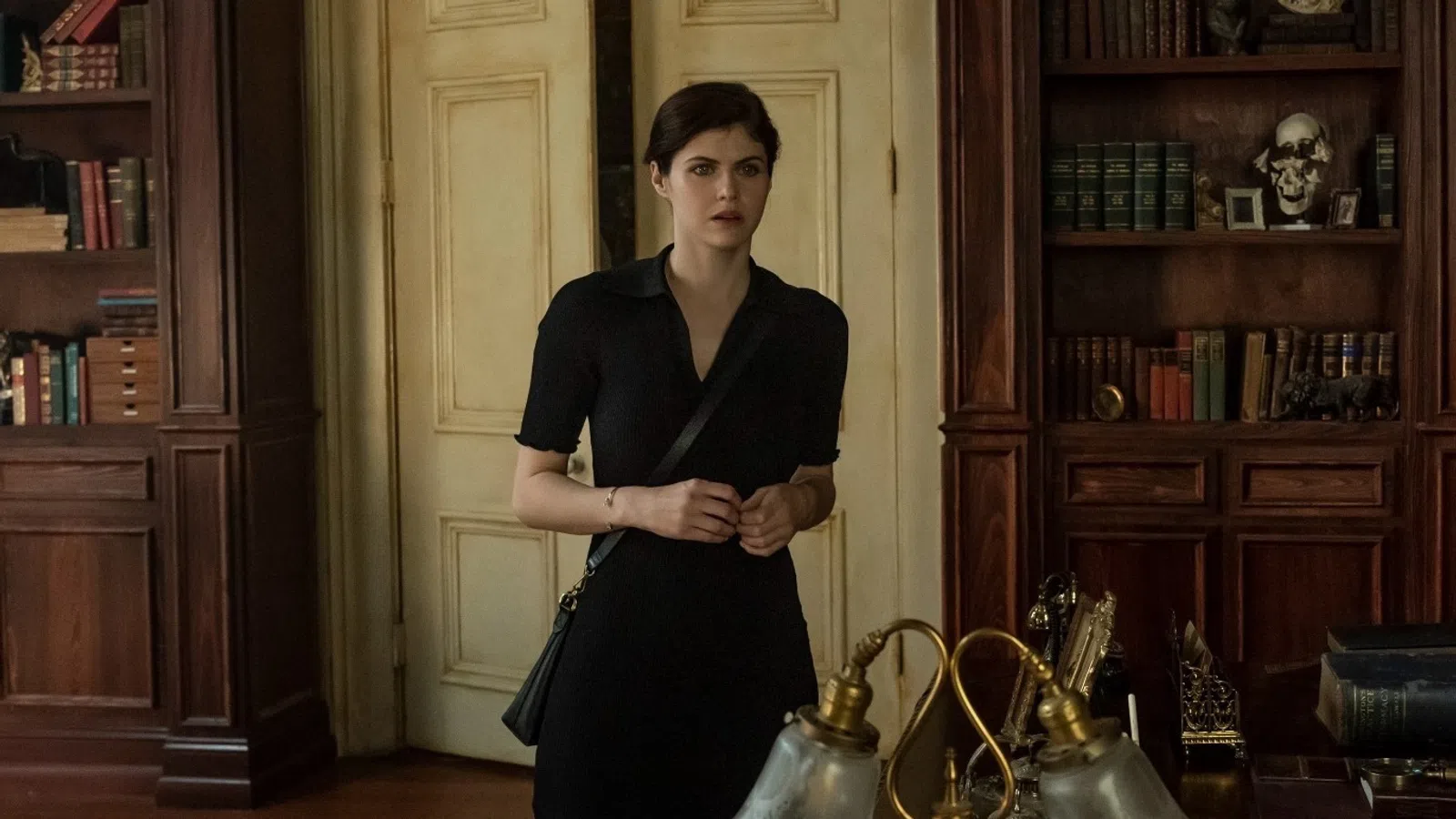 Alexandra Daddario in a black dress