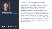 Portrait of Henry Hearle Senior Research Associate with testimonial about career growth at B. Riley Securities.