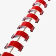 White pages of a document joined by a red comb binding spine