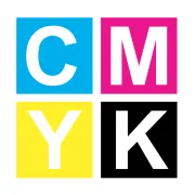 The letters CMYK displayed in boxes of corresponding colors