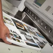 A hand holding a stack of printed sheets