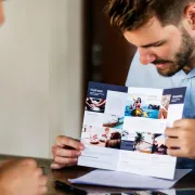 A salesman showing a Tri-fold Brochure to a client