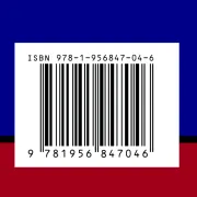 An ISBN number and barcode printed on a blue and red background