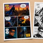 Side-by-side full color and black ink superhero comic pages