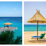 Two beachfront scenes oriented in the same direction