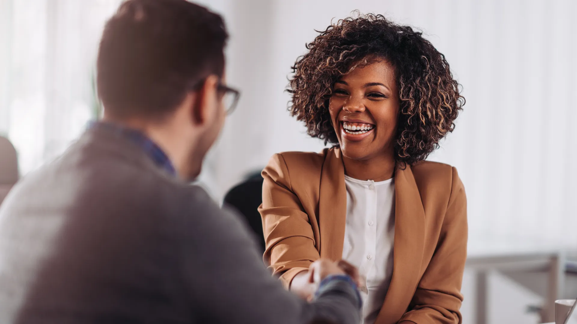 a woman and a man having a conversation