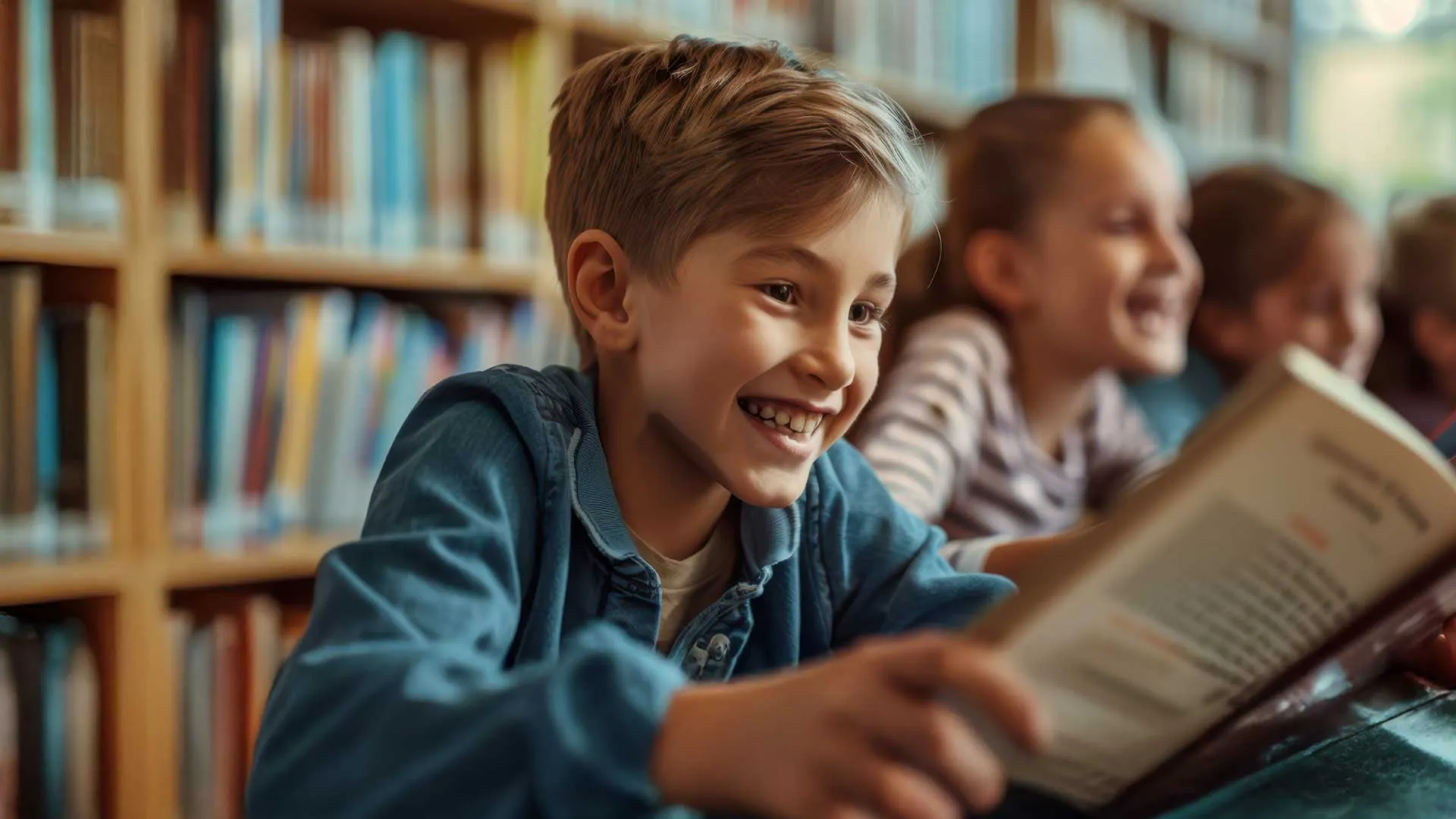 a boy reading a book