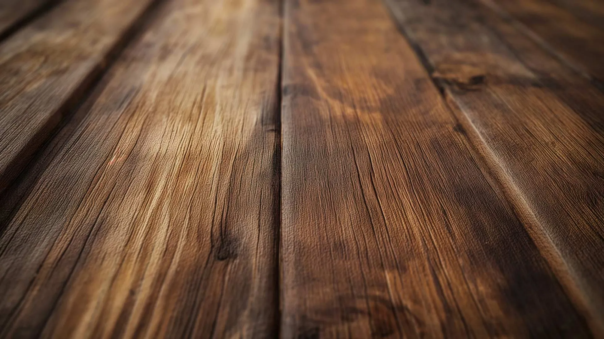 Close-up of rustic wooden planks with natural grain, texture, and warm brown tones in soft lighting.